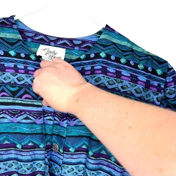 Lady Carol Vintage 80s 90s Pleated Short Sleeve Abstract Funky Shirt Mini Dress - Picture 8 of 16